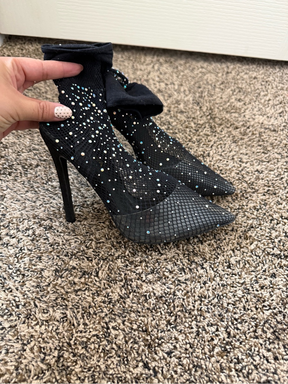 Midnight Spark Rhinestone Fishnet Booties - Picture 3 of 3